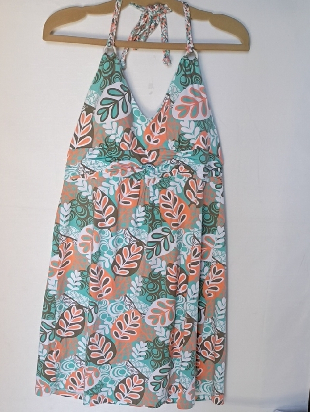 Tommy Bahama Women's Summer Dress Light Aqua & Coral Printed Halter Size L - Picture 2 of 8